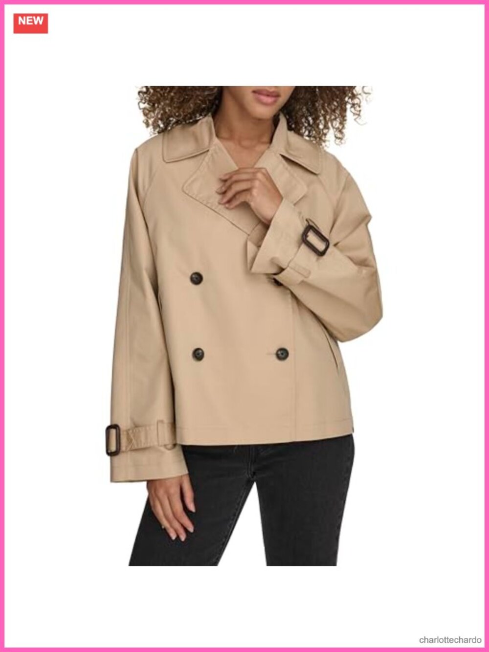 Short Double Breasted Trench Coat Button Front Adjustable Cuffs